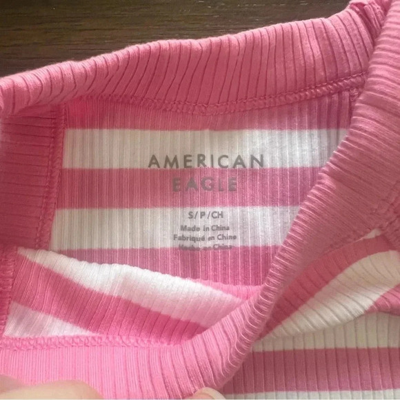 {American Eagle} Pink and White Striped Cropped Tank Top - Picture 3 of 4